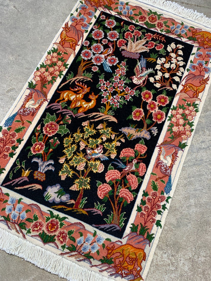 2'x3'3" Fine Hand-Knotted Wool & Silk Tabrize Rug