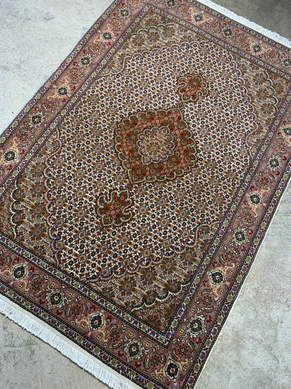 3'5"x4'10" Hand-Knotted Wool & Silk Tabrize Mahi Rug