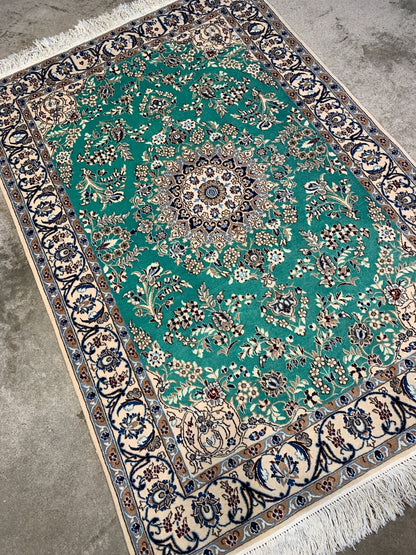 3'3"x4'9'' Very Fine Hand-Knotted Silk & Wool Naine Area Rug - Carpet