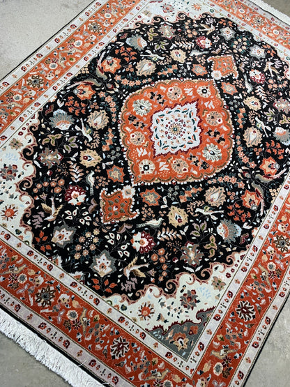 5'x6'7" Very Fine Hand-Knotted Wool & Silk Blend Tabrize Carpet - Area Rug