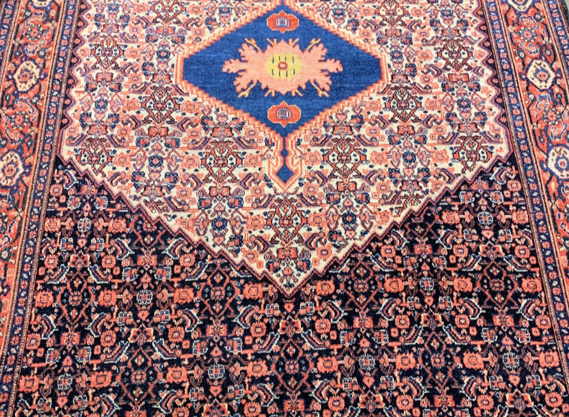 4'10"x7' Antique Pre-1900 Hand-knotted Geometric Kurdish Seneh Area Rug