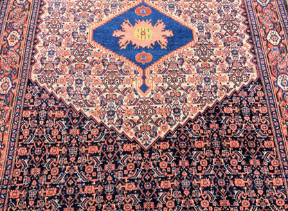 4'10"x7' Antique Pre-1900 Hand-knotted Geometric Kurdish Seneh Area Rug