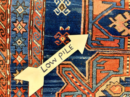 Collector Item - 4'1"x7'3" Antique Hand-Knotted 100% Wool Pile Russian Kazak Rug