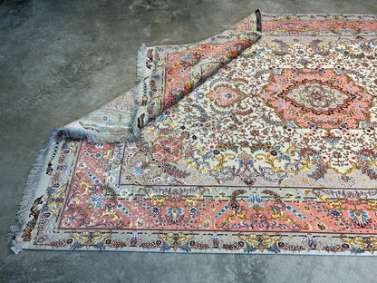 6'8"x10'3" Extra-Fine Signed Hand-Knotted Wool & Silk Tabrize Rug - Area Carpet