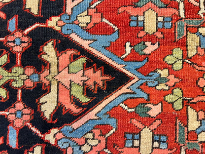 Collector Item - 9'6"x12' Antique Fine Lamb Wool Herize Serapy Hand-Knotted Rug