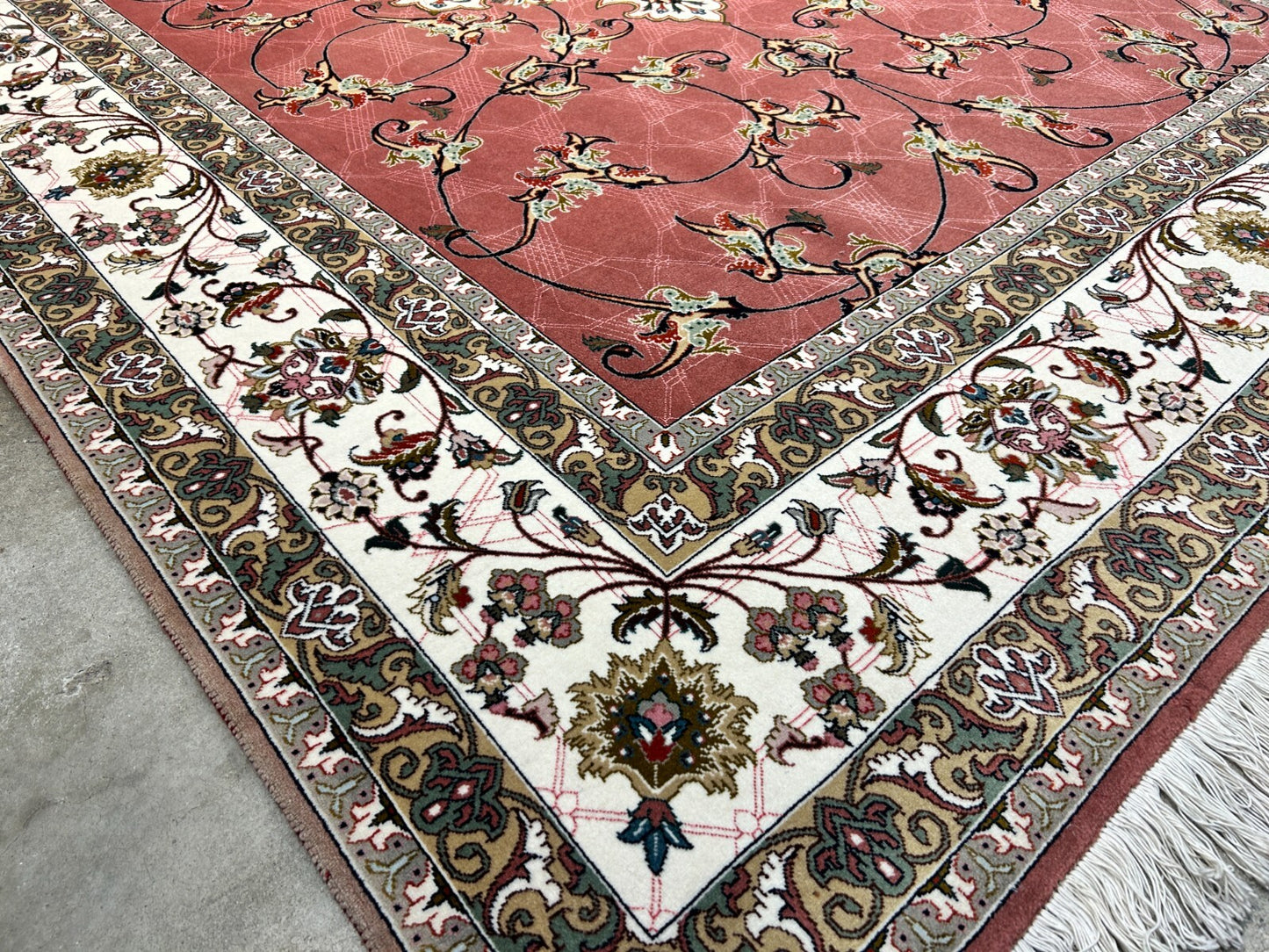 6'8"x10'4" Fine Hand-Knotted Wool & Silk Tabrize Rug - Area Carpet