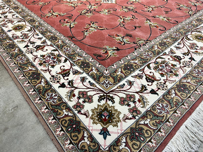 6'8"x10'4" Fine Hand-Knotted Wool & Silk Tabrize Rug - Area Carpet