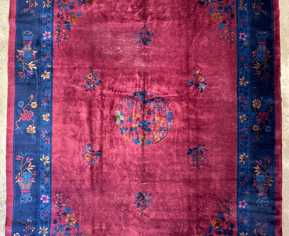 9'x12' Collector Antique Hand-Knotted 100% Wool Pile Art Deco Nichols Rug