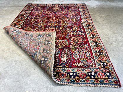 Collector Antique - 3'4"x5'1" Hand-Knotted 100% Wool Pile Sarouke Rug