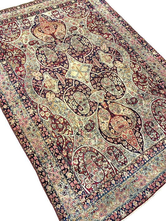 4'5" x 6'6'' Antique Hand-Knotted 100% Wool Ravare Kermane Rug