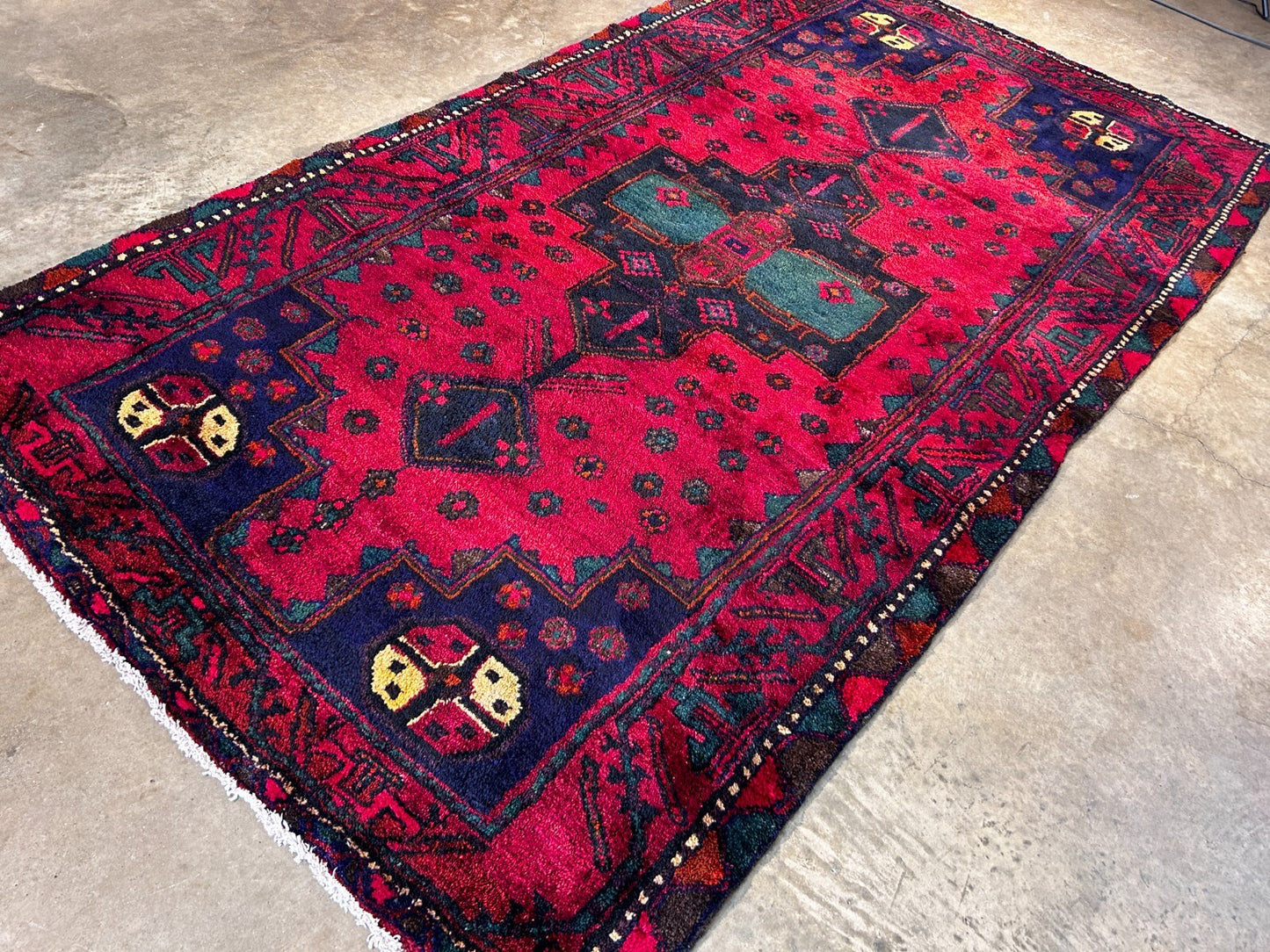 4'10" x 8'10" Hand-Knotted 100% Wool Pile Hamadane Area Rug - Carpet