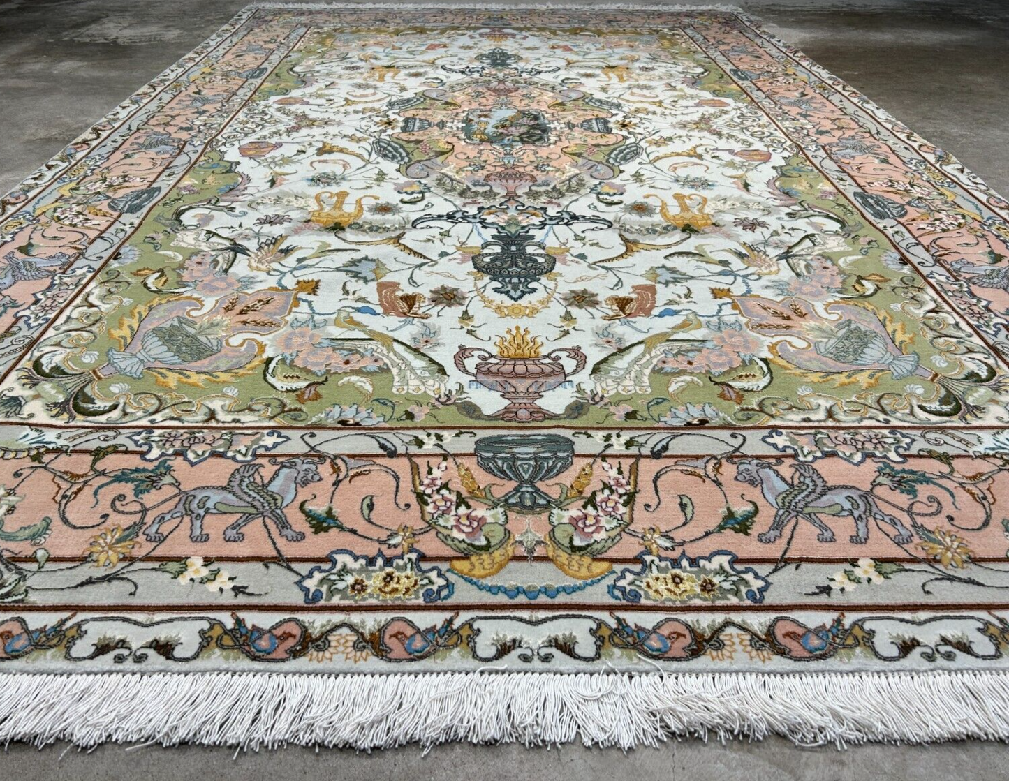 6'8"x10' Very-Fine Hand-Knotted Wool & Silk Blend Tabrize Carpet - Area Rug