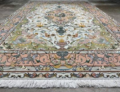 6'8"x10' Very-Fine Hand-Knotted Wool & Silk Blend Tabrize Carpet - Area Rug