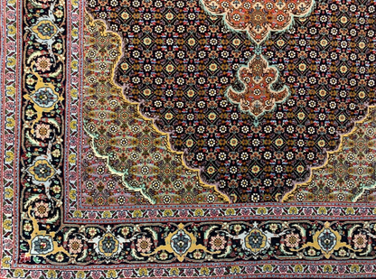 3'6"x5' Fine Hand-Knotted Wool & Silk Blend Tabrize Mahi Area Rug