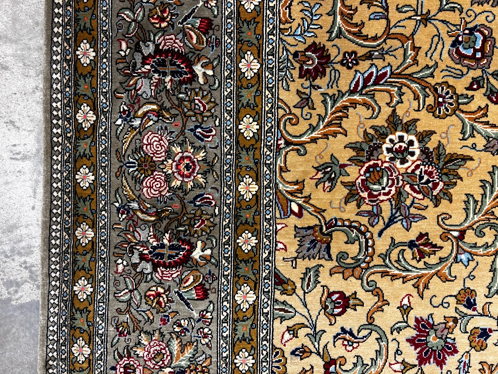 7'x11'6" Very Fine Hand-Knotted Wool & Silk Qume Rug