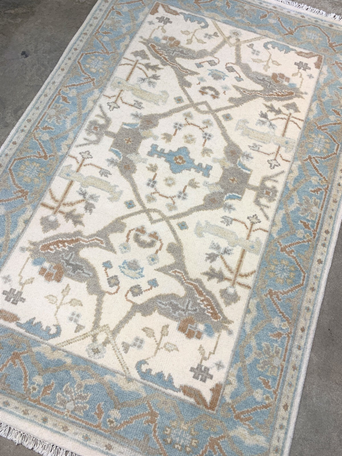 3'10'' x 6'0" Hand-Knotted 100% Wool Pile Oushak Area Rug