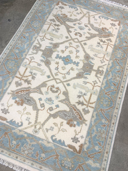 3'10'' x 6'0" Hand-Knotted 100% Wool Pile Oushak Area Rug