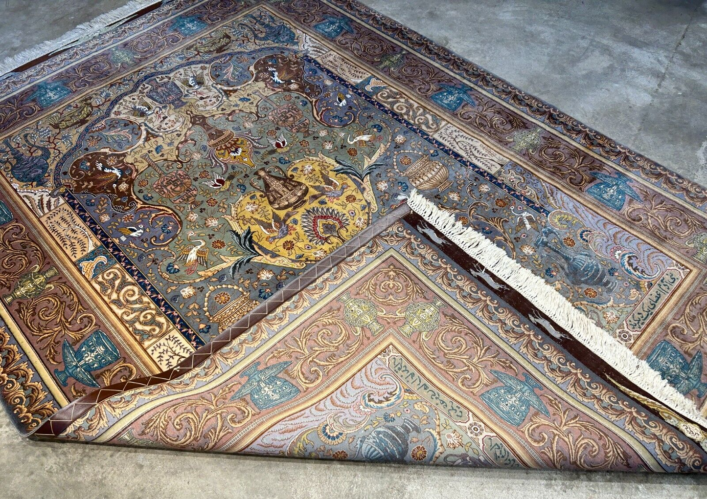 Exquisite 5'10"x8'3" Hand-Knotted Wool & Silk Blend Tabrize Carpet - Area Rug