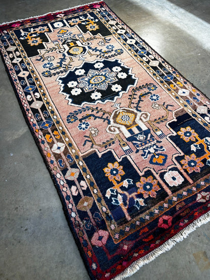 4'1" x 7'9'' Hand-Knotted 100% Wool Hamadane Area Rug