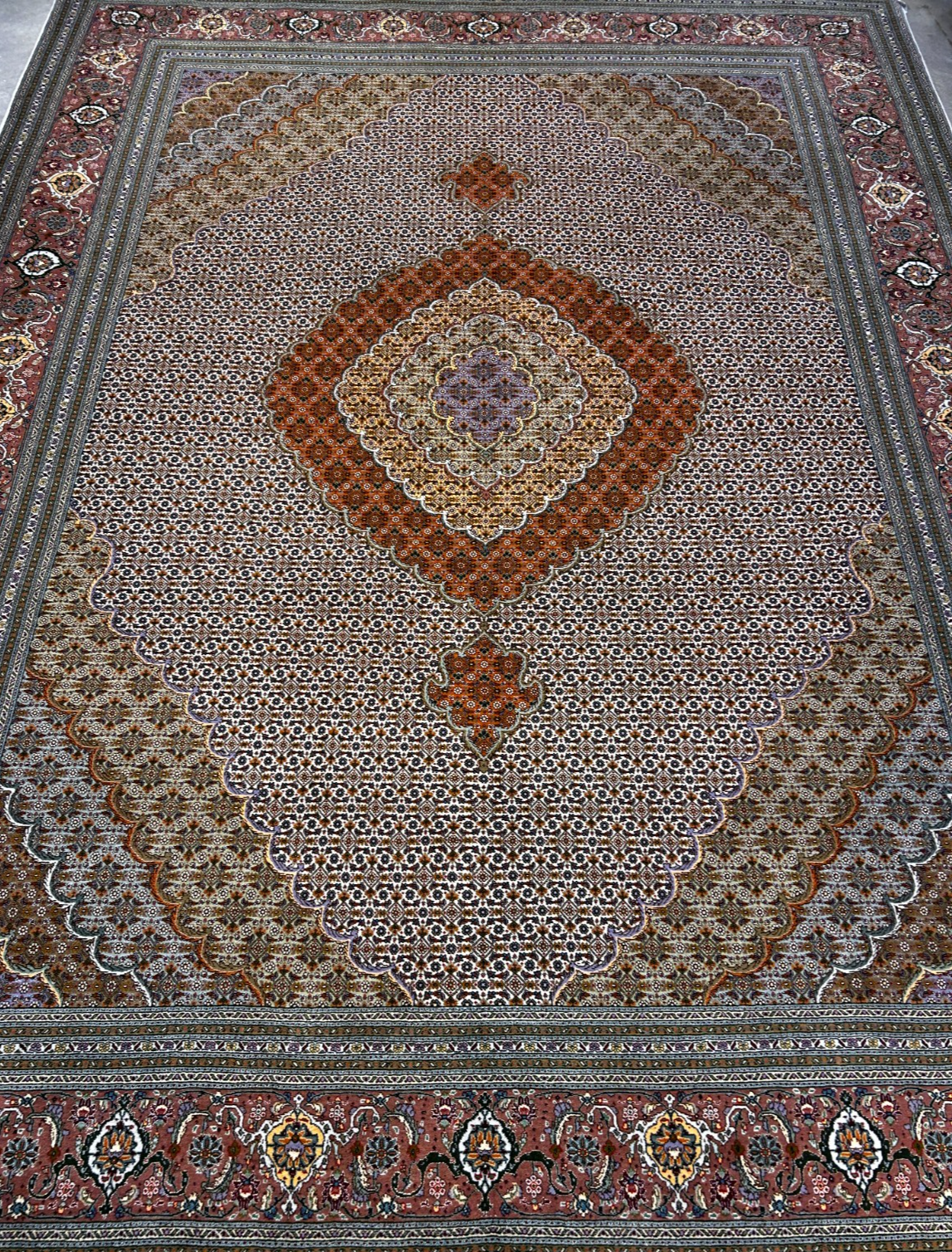 8'4"x11' Hand-Knotted Silk & Wool Tabrize Fish Style  Rug - Carpet