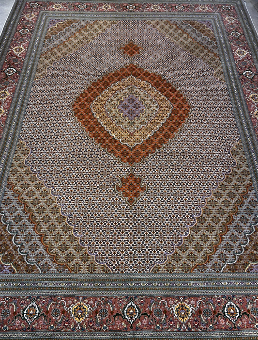 8'4"x11' Hand-Knotted Silk & Wool Tabrize Fish Style  Rug - Carpet