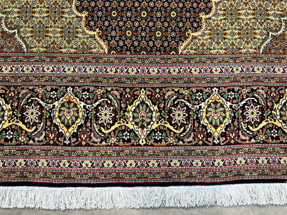 6'8"x10'2" Fine Hand-Knotted Wool & Silk Oriental Tabrize Rug - Area Carpet