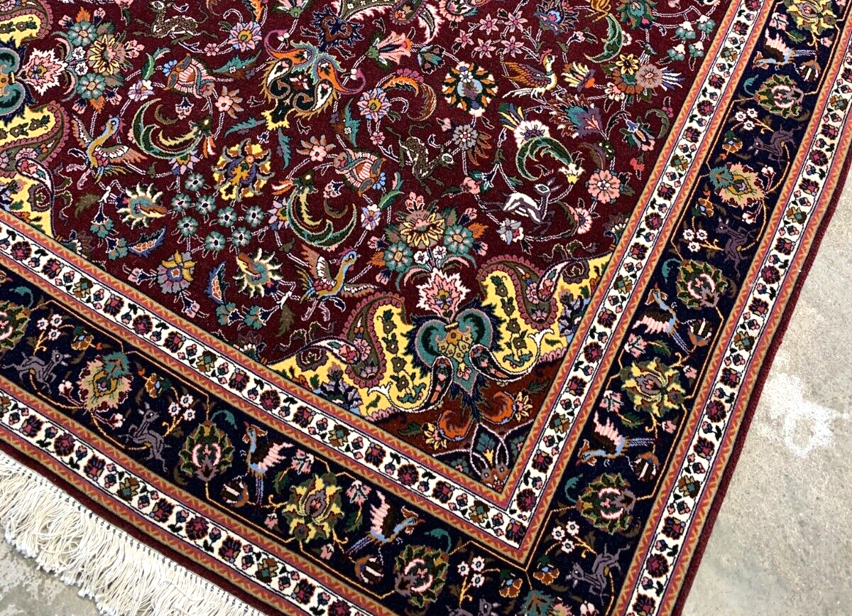 4'9"x6'10" Very Fine Hand-Knotted Wool & Silk Blend Tabrize Carpet - Area Rug