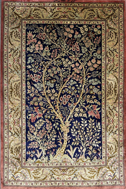 3'3"x4'11" Exquisite Extra-Fine Hand-Knotted 100% Silk Tree of Life Area Rug
