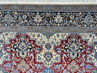 6'8"x10' Very Fine Hand-Knotted Wool & Silk Naine Rug - Area Carpet