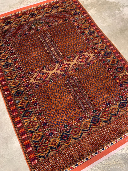 3'10" x 6'0" Extra-Fine Hand-Knotted Wool / Silk  Afghan Hatchli Area Rug - Carp