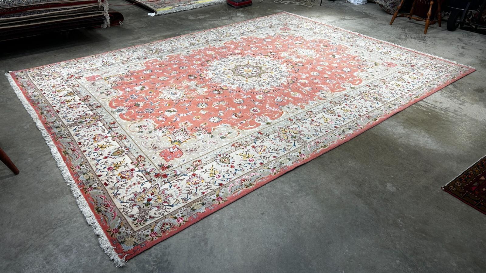 8'4"x12'3" Very Fine Hand-Knotted Wool & Silk Tabrize Rug
