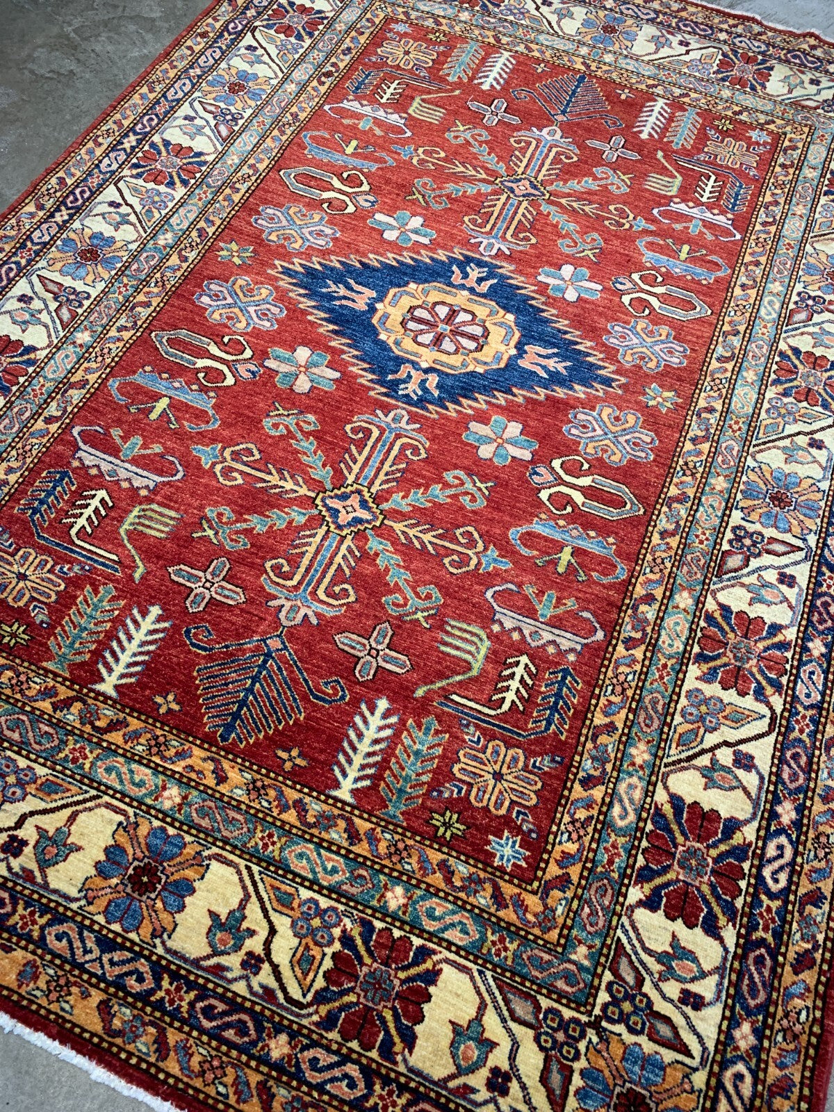 5'9"x8'2" Hand-Knotted 100% Wool Pile Super Kazak Carpet - Area Rug