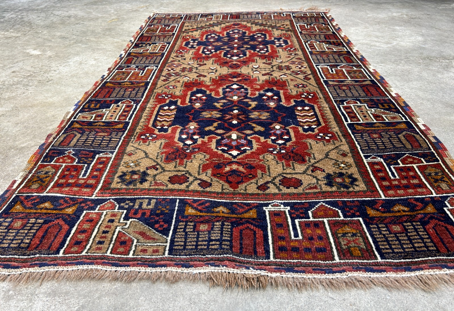 3'x4'2" Antique Hand-Knotted 100% Wool Pile Afghan Rug