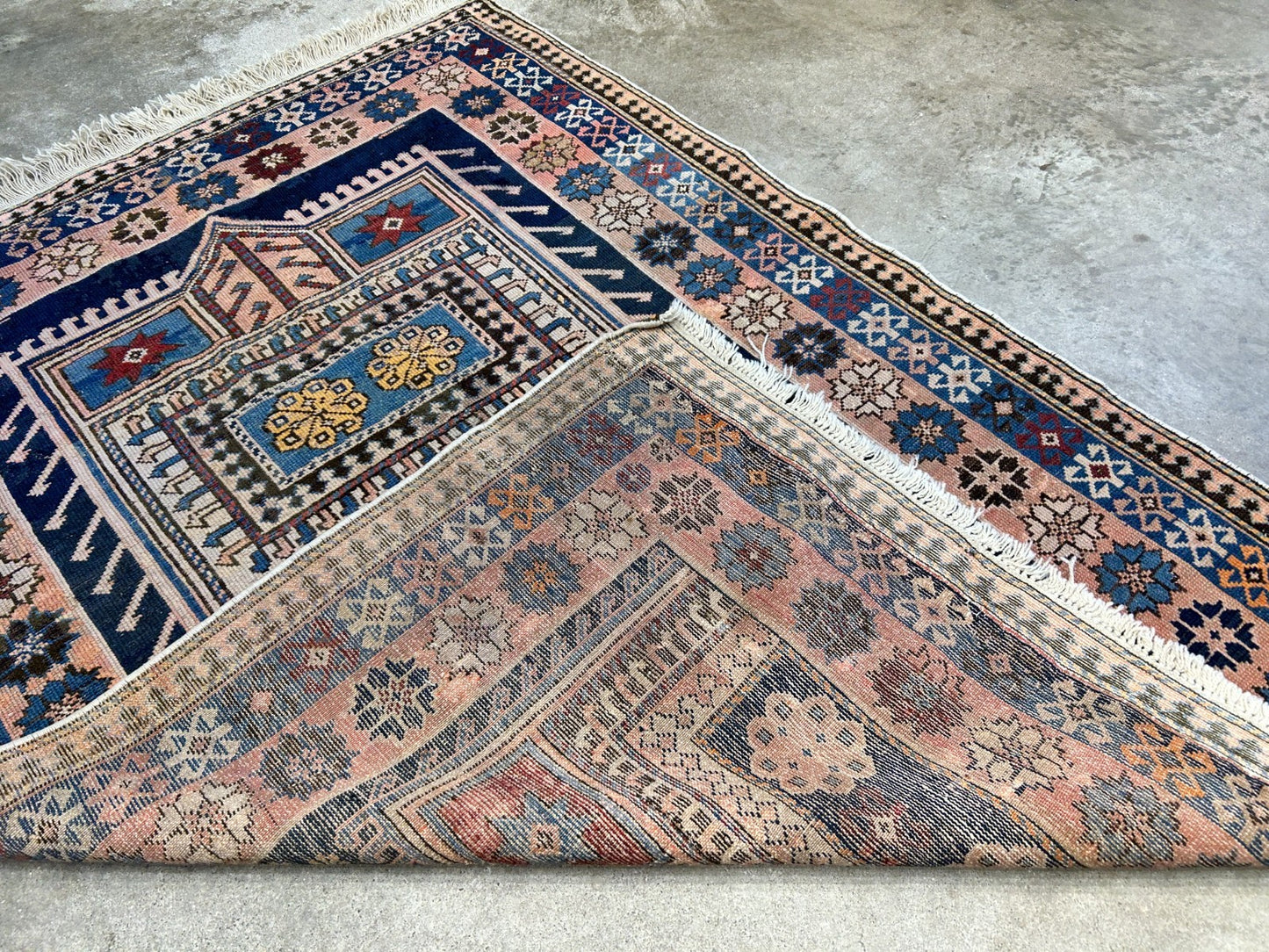 Collector Item - 3'4"x4'4" Antique Hand-Knotted 100% Wool Pile Russian Kazak Rug