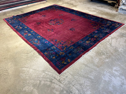 9'x12' Collector Antique Hand-Knotted 100% Wool Pile Art Deco Nichols Rug