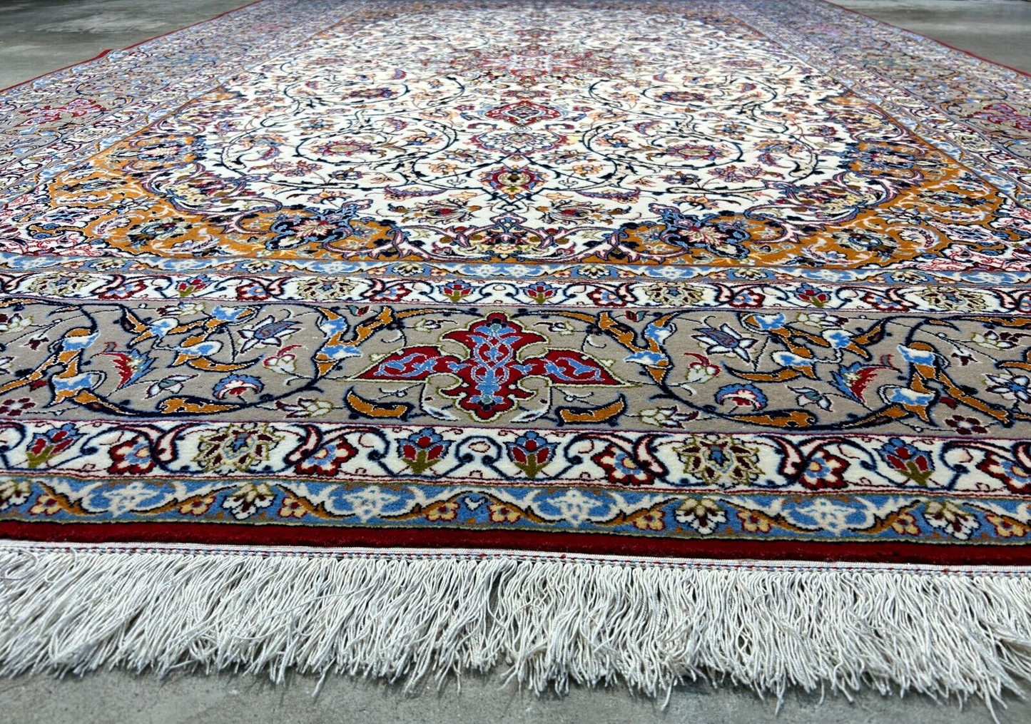7'x10'8" Fine Hand-Knotted Wool & Silk Blend Isfahane Carpet - Area Rug