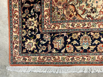 6'9"x10'2" Fine Hand-Knotted Wool & Silk Blend Tabrize Carpet - Area Rug