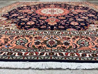 6'5"x6'7" Fine Hand-Knotted Wool & Silk Tabrize Rug - Area Carpet