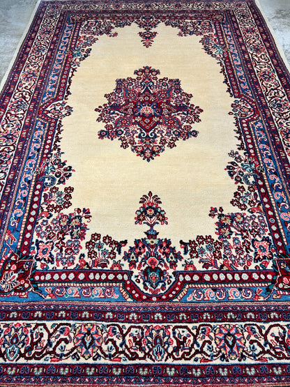 6'3"x9'5" Hand-Knotted 100% Wool Pile Sarouke Carpet - Area Rug