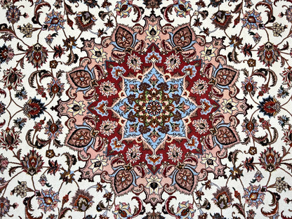 6'7"x10'1" Fine Hand-Knotted Wool & Silk Blend Tabrize Carpet - Area Rug