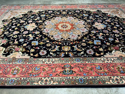 6'9"x10'5" Very Fine Hand-Knotted Wool & Silk Blend Tabrize Carpet - Area Rug