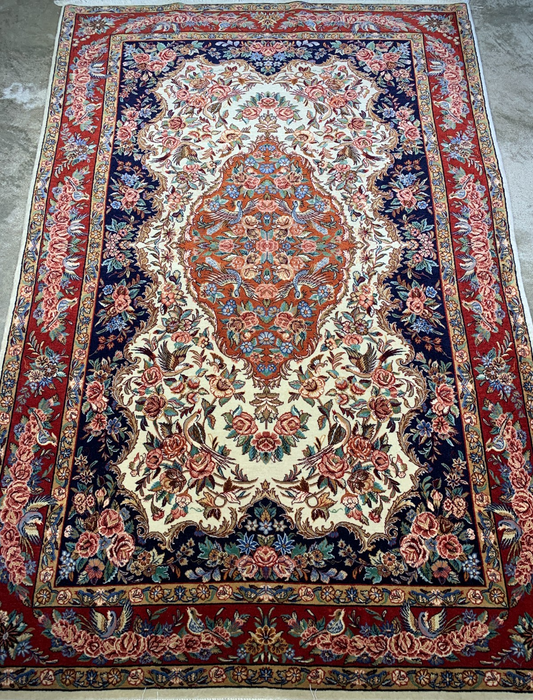4'2"x6'7" Extra Fine Hand-Knotted Kork Wool Sarouke Rug