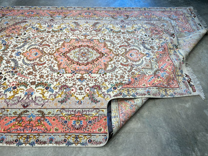 6'8"x10'3" Extra-Fine Signed Hand-Knotted Wool & Silk Tabrize Rug - Area Carpet