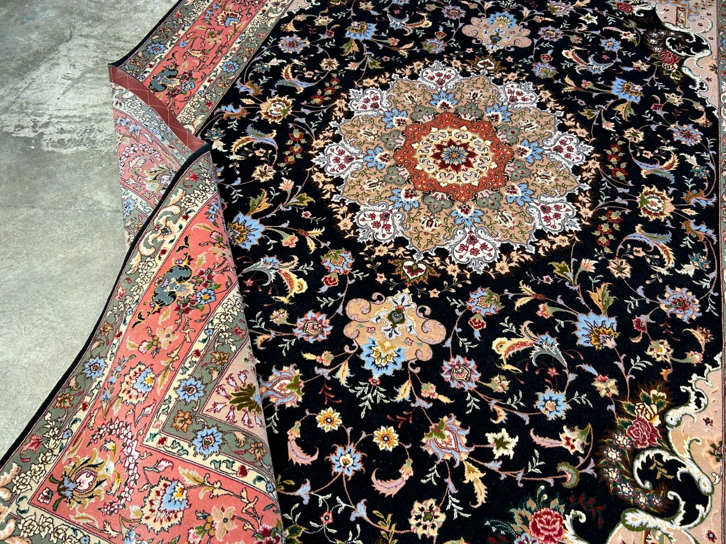 6'9"x10'5" Very Fine Hand-Knotted Wool & Silk Blend Tabrize Carpet - Area Rug
