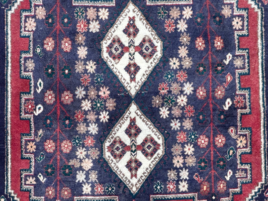 4'3"x5'6" Antique Hand-Knotted 100% Wool Pile Hamadane Rug