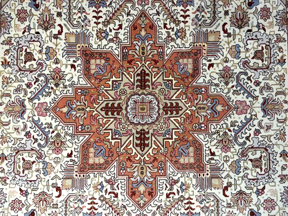 6'7"x9'10" Fine Hand-Knotted Wool & Silk Blend Tabrize Herize Carpet - Area Rug