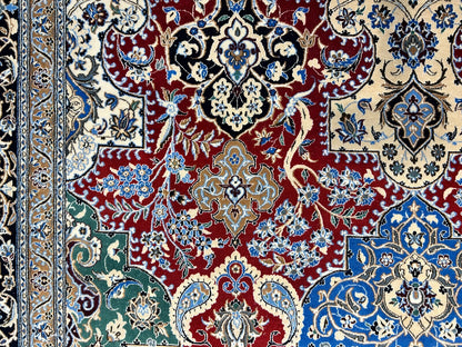 6'8"x10' Very Fine Hand-Knotted Wool & Silk Naine Rug - Area Carpet