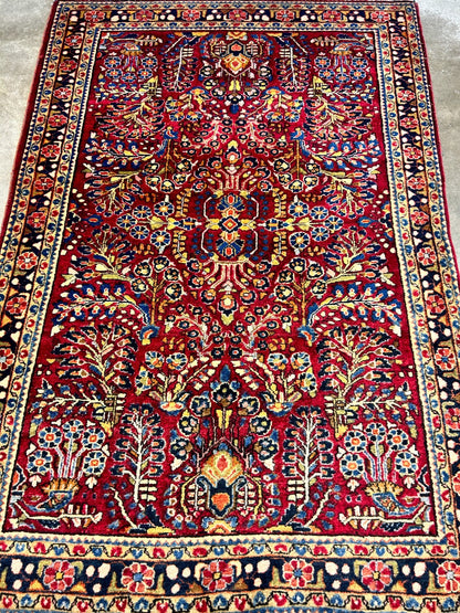 Collector Antique - 3'4"x5'1" Hand-Knotted 100% Wool Pile Sarouke Rug