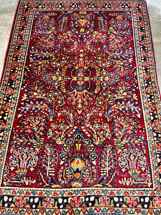 Collector Antique - 3'4"x5'1" Hand-Knotted 100% Wool Pile Sarouke Rug