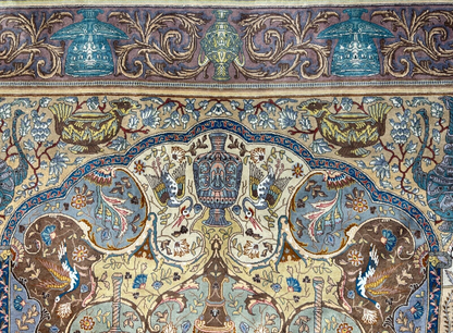 Exquisite 5'10"x8'3" Hand-Knotted Wool & Silk Blend Tabrize Carpet - Area Rug